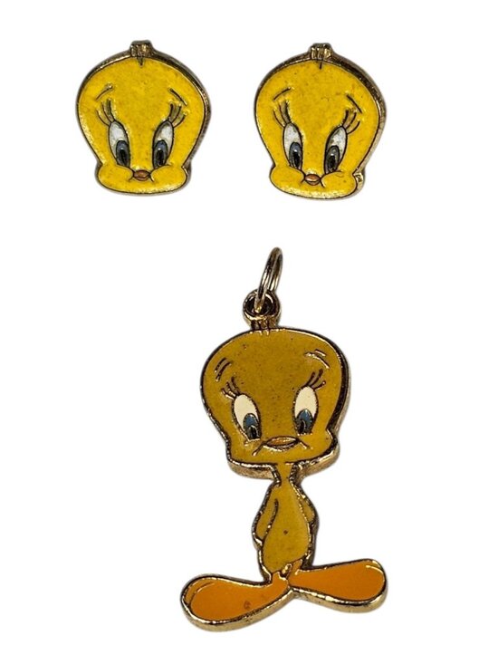 Warner Bros. Interactive Entertainment Jewelry - Vintage 1994 Tweety Bird Earrings & Pendant Set Warner Bros Looney Tunes Jewelry